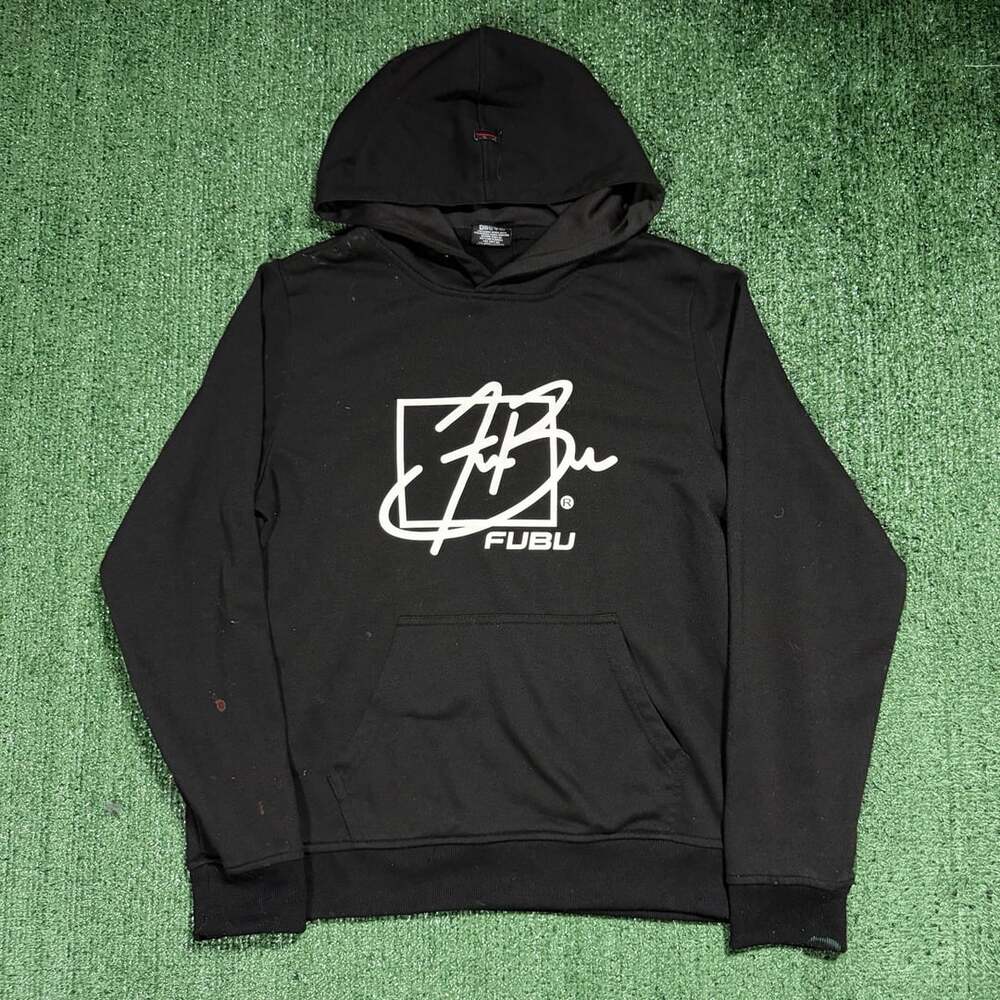 FUBU Black Pullover Hoodie Large White Logo Y2K Hip-Hop Sweatshirt